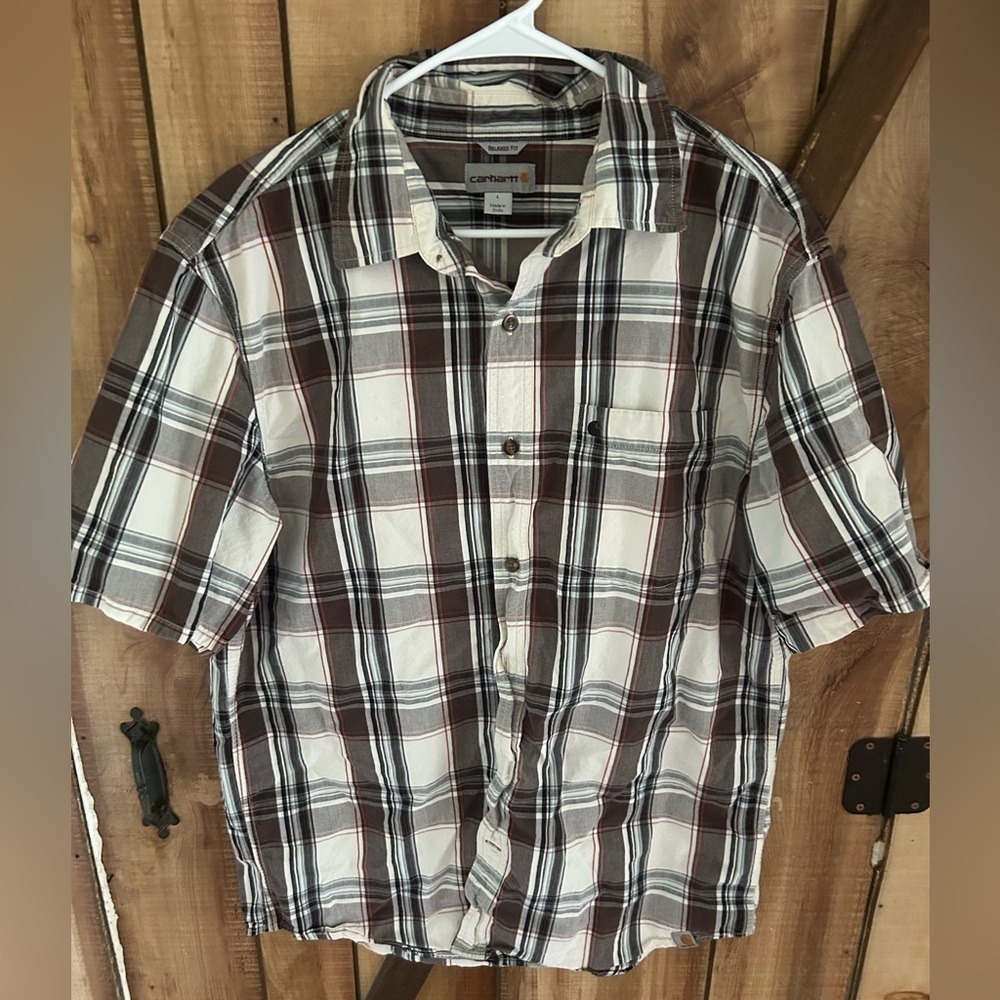 Carhartt Plaid Short Sleeve Men’s Button Down Shirt Relaxed Fit Large